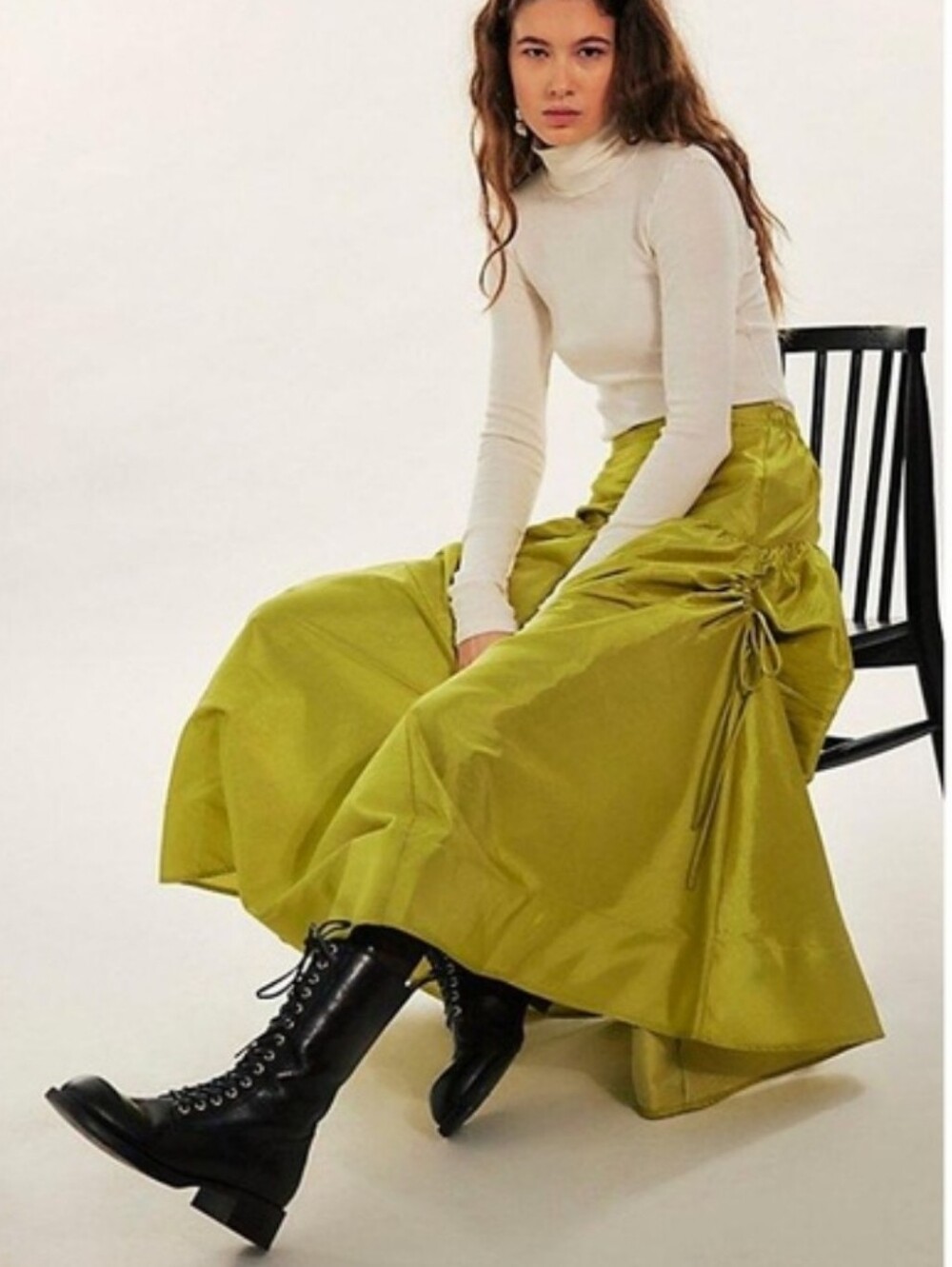Free People Olive Green A-Line Maxi Skirt